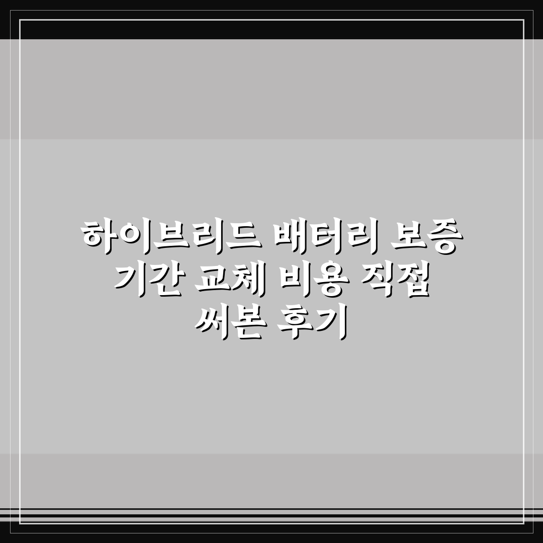 하이브리드 배터리 보증 기간 교체 비용 직접 써본 후기